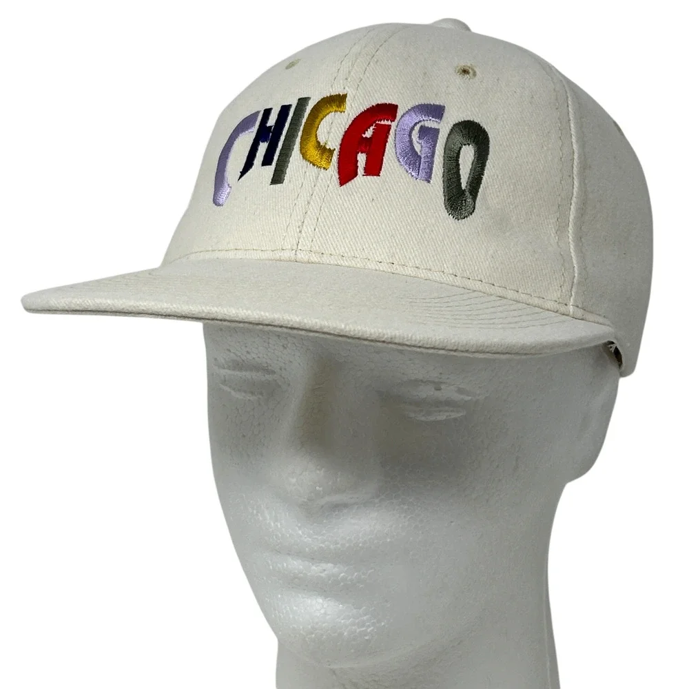 Vintage 90s Chicago Hat Baseball Cap Ivory Travel Tourist Tourism Snapback Kudzu